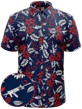 NWOT Retro Rifle Patriotic Hawaiian Shirt Size Large - Red, White, and Blue